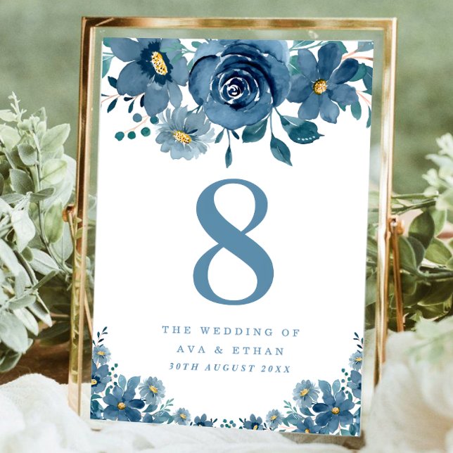 Numéro De Table Simple Table de Mariage Uni Bleu Navy Clair  (Créateur téléchargé)