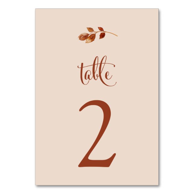 Numéro De Table Simple Terracotta Taupe Feuilles d'Automne Mariage (Par défaut)