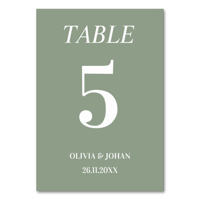 Numéro De Table Simply Elegant Typographie Sage Mariage moderne (Par défaut)
