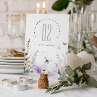 Numéro De Table Soft Lilac Fleur sauvage Butterfly Garden Mariage