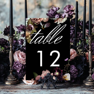 Numéro De Table Sombre et Luxueux Mariage Floral Pastel Noir