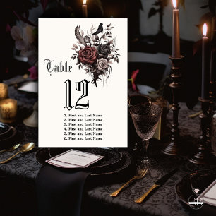 Numéro De Table Sombre Gothique Bois de rose Corbeau Floral