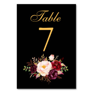 Numéro De Table Spécial - Floral Bourgogne Black Gold Mariage
