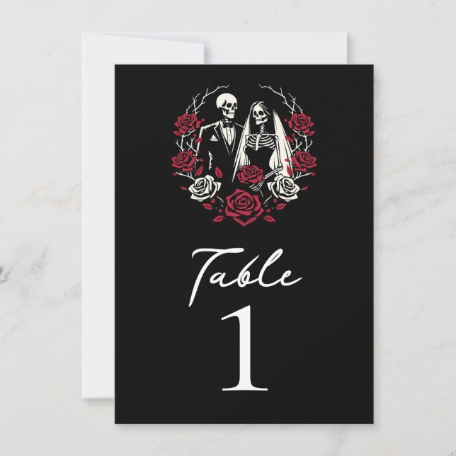 Numéro de table squelette aux roses blanches et ro (Devant)