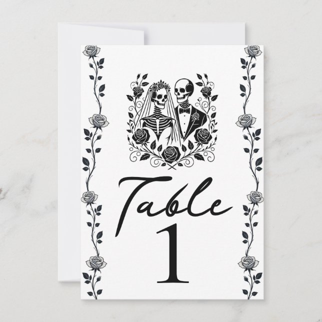 Numéro de table squelette floral rose vigne noir b (Devant)