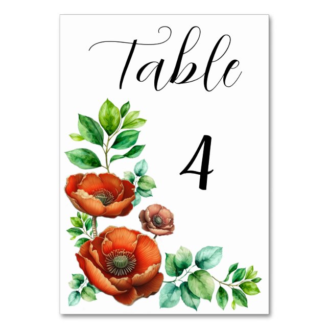 Numéro De Table Sublime aquarelle coquelicots rouges dans le style (Par défaut)
