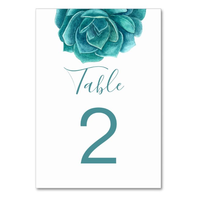 Numéro De Table Succulent de menthe à l'aquarelle. Cactus sarcelle (Par défaut)