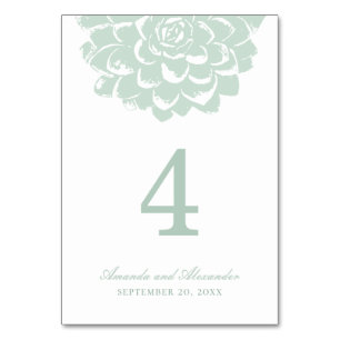 Numéro De Table Succulent de menthe. Cactus moderne de mariage. Fl