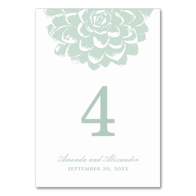 Numéro De Table Succulent de menthe. Cactus moderne de mariage. Fl (Par défaut)