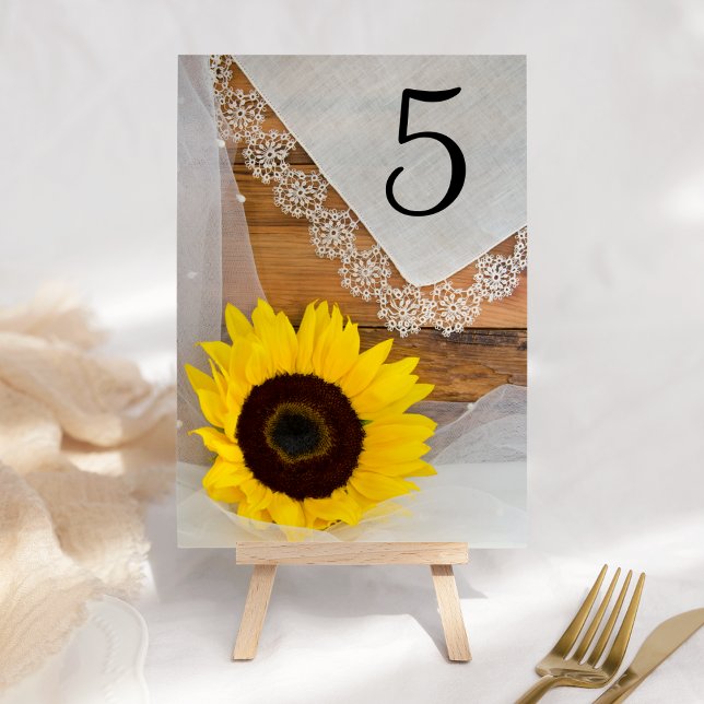 Numéro De Table Sunflower and Lace Country Wedding Table Numbers (Créateur téléchargé)