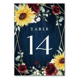 Numéro De Table Sunflower Bourgogne Rose Marine Mariage géométriqu