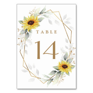 Numéro De Table Sunflower Elegant Rustique Mariage d'or géométriqu