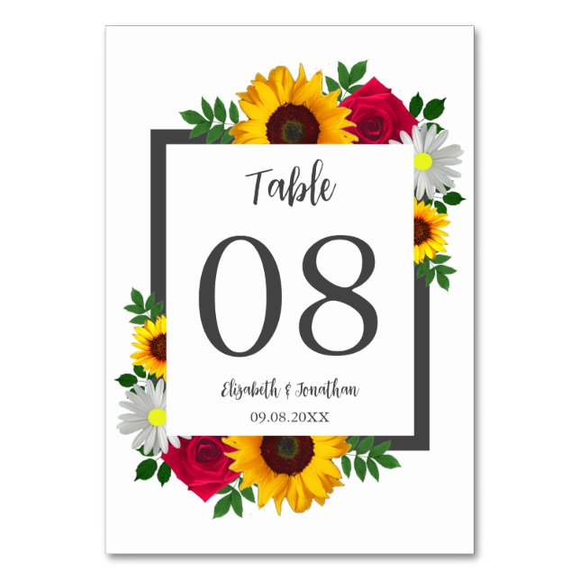 Numéro De Table Sunflower Rose Daisy Automne Floral Mariage (Par défaut)