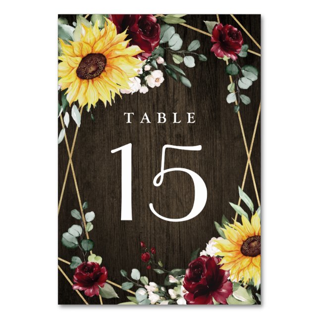 Numéro De Table Sunflowers Bourgogne Rose Russe Mariage géométriqu (Par défaut)