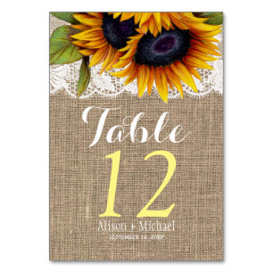 Numéro De Table Sunflowers rustique burlap mariage de automne numé