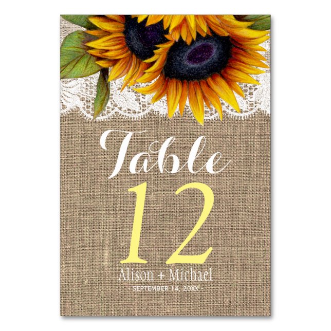 Numéro De Table Sunflowers rustique burlap mariage de automne numé (Par défaut)