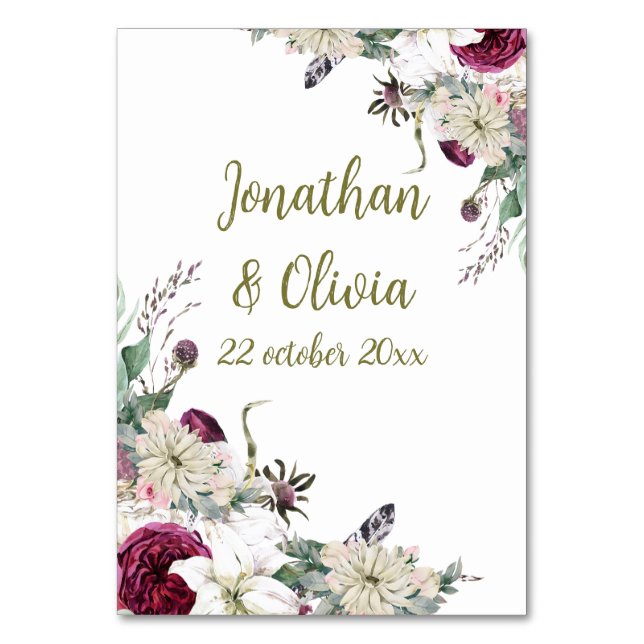 Numéro De Table Sweet Shower Autumn Floral Wedding (Dos)