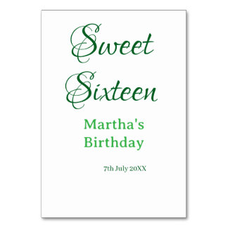 Numéro De Table Sweet Sixteen green name date calligraphy boho ret