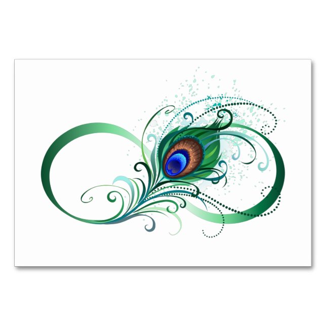 Numéro De Table Symbole d'infini avec plume de paon (Devant)