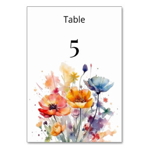 Numéro De Table Symphonie de fleurs sauvages : aquarelle colorée d