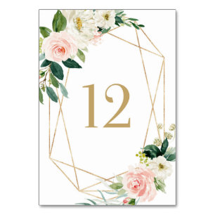 Numéro De Table Table 12 Fleurs de printemps à l'aquarelle géométr