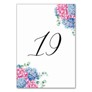 Numéro De Table Table 19 Hydrangeas Rose et Bleu Aquarelle