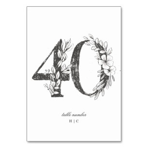 Numéro De Table Table 40 Beau Couronne Fleurie Dessinée Mariage