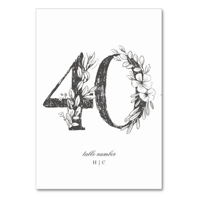 Numéro De Table Table 40 Beau Couronne Fleurie Dessinée Mariage (Par défaut)