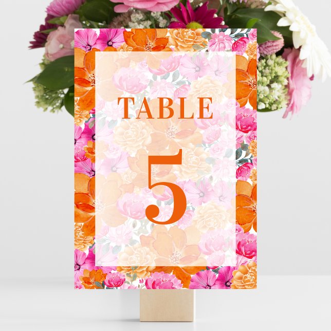 Numéro De Table Table 5 Fleurie Rose Orange Clair Mariage (Créateur téléchargé)
