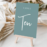 Numéro De Table Table à écriture manuscrite Turquoise Dusty TEN<br><div class="desc">Des cartes numériques simples et chic en turquoise et blanc poussiéreux font une déclaration élégante à votre mariage ou événement. Le design comporte "table [nombre]" dans un mélange de sérigraphie classique et de lettres manuscrites. Le design se répète de part et d'autre. Cartes numérotées individuellement vendues séparément; commandez chaque numéro...</div>