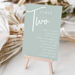 Numéro De Table Table à script manuel DEUX   Noms des invités<br><div class="desc">Des cartes numériques simples et chic dans Sage Green et blanc font une déclaration élégante à votre mariage ou événement. Le design comporte "table [nombre]" dans un mélange d'écriture serif classique et manuscrite, avec des noms d'invités individuels en dessous. Le design se répète de part et d'autre. Cartes numérotées individuellement...</div>
