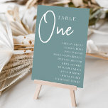 Numéro De Table Table à script manuel ONE   Noms des invités<br><div class="desc">Des cartes numériques simples et chic en aqua turquoise poussiéreux et blanc font une déclaration élégante à votre mariage ou événement. Le design comporte "table [nombre]" dans un mélange d'écriture serif classique et manuscrite, avec des noms d'invités individuels en dessous. Le design se répète de part et d'autre. Cartes numérotées...</div>