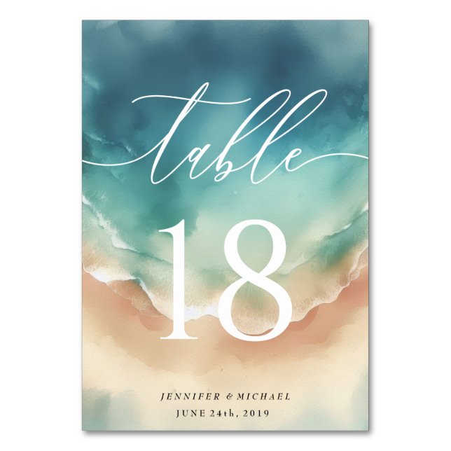 Numéro De Table Table aquarelle bleu Ocean Beach (Par défaut)