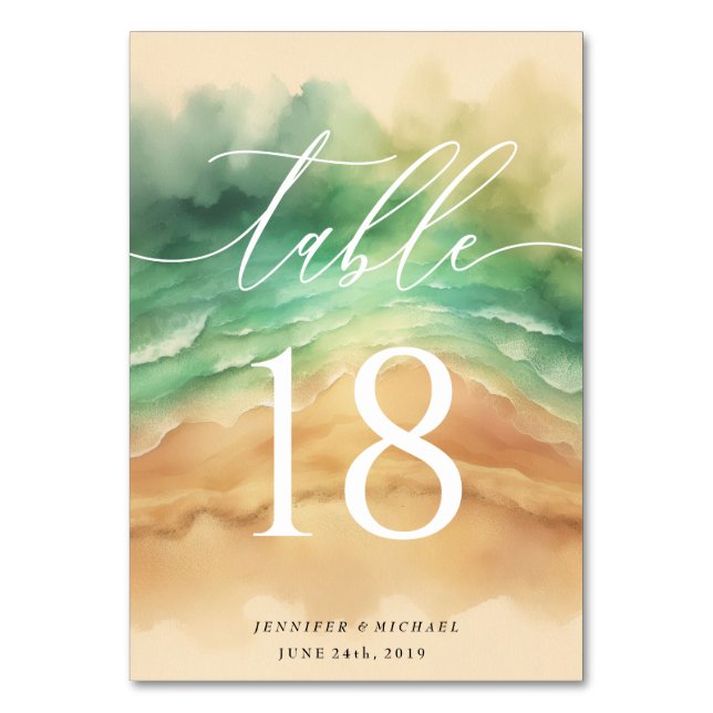 Numéro De Table Table aquarelle eau plage océanique soleil estival (Par défaut)