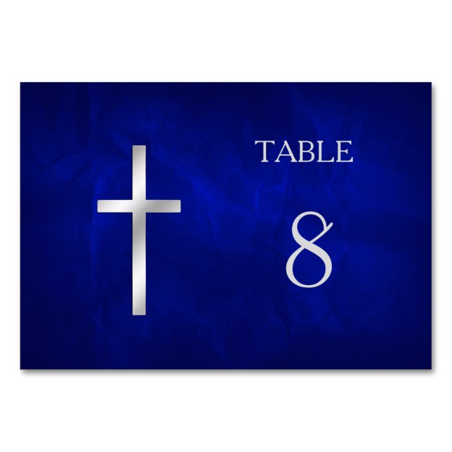 Numéro De Table Table croix chrétienne en argent bleu (Dos)