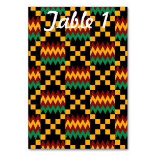 Numéro De Table Table d'accueil de mariage rouge jaune vert Kente