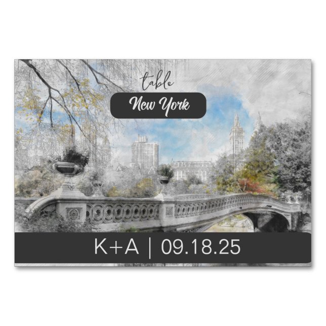 Numéro De Table Table d'aquarelle de Central Park - New York (Devant)