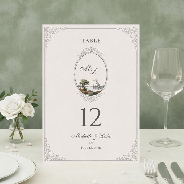 Numéro De Table Table de mariage à monogramme de paysage français  (Créateur téléchargé)