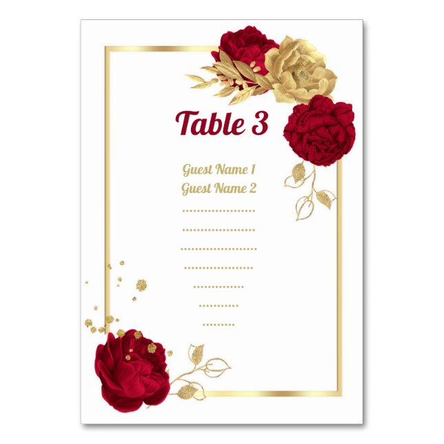 Numéro De Table table de mariage aux fleurs bordeaux et or (Par défaut)