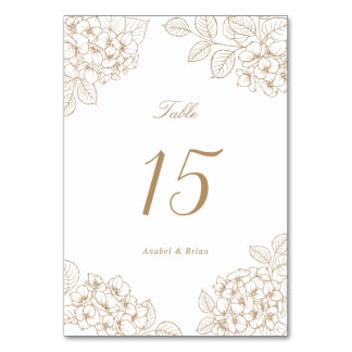 Numéro De Table Table de mariage aux hortensias élégants et dorés