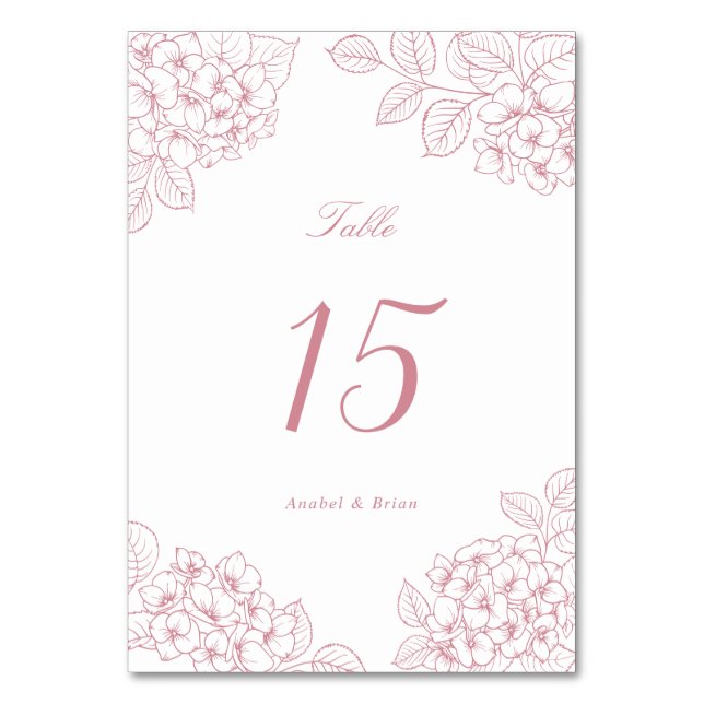 Numéro De Table Table de mariage aux hydrangeas rose poudré élégan (Par défaut)