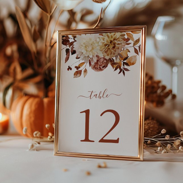 Numéro De Table Table de mariage botanique aquarelle automnale en  (Terracotta Fall Watercolor Botanical Wedding Table Number by Painted Paperie
)