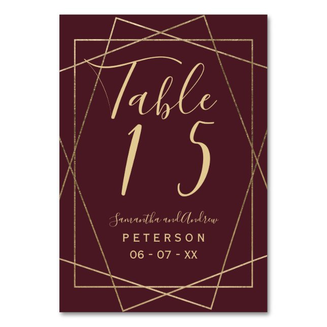 Numéro De Table table de mariage de script rouge bordeaux géométri (Par défaut)