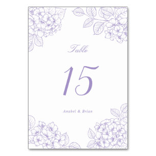 Numéro De Table Table de mariage élégant aux hortensias violets