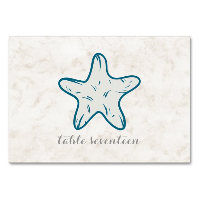 Numéro De Table Table de Mariage Royal Blue Rustic Starfish (Devant)