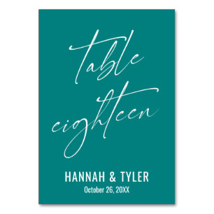 Numéro De Table Table Élégant Contemporain Turquoise Dix-Huit