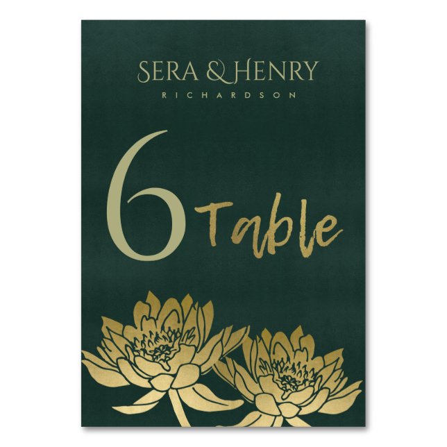 NUMÉRO DE TABLE TABLE FLORALE VERTE LOTUS VERTE D'OR GLAMOREUSE (Par défaut)