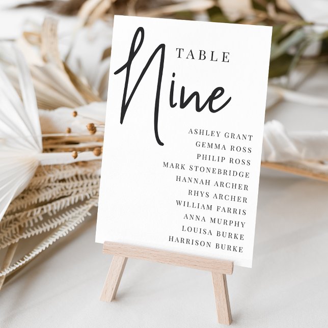 Numéro De Table Table manuscrite NINE + Noms des invités (Créateur téléchargé)