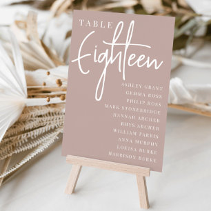 Numéro De Table Table par script rose Taupe Dix-huitième + Noms de