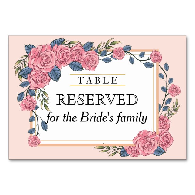 Numéro De Table Table réservée du mariage du cadre rose art déco v (Devant)